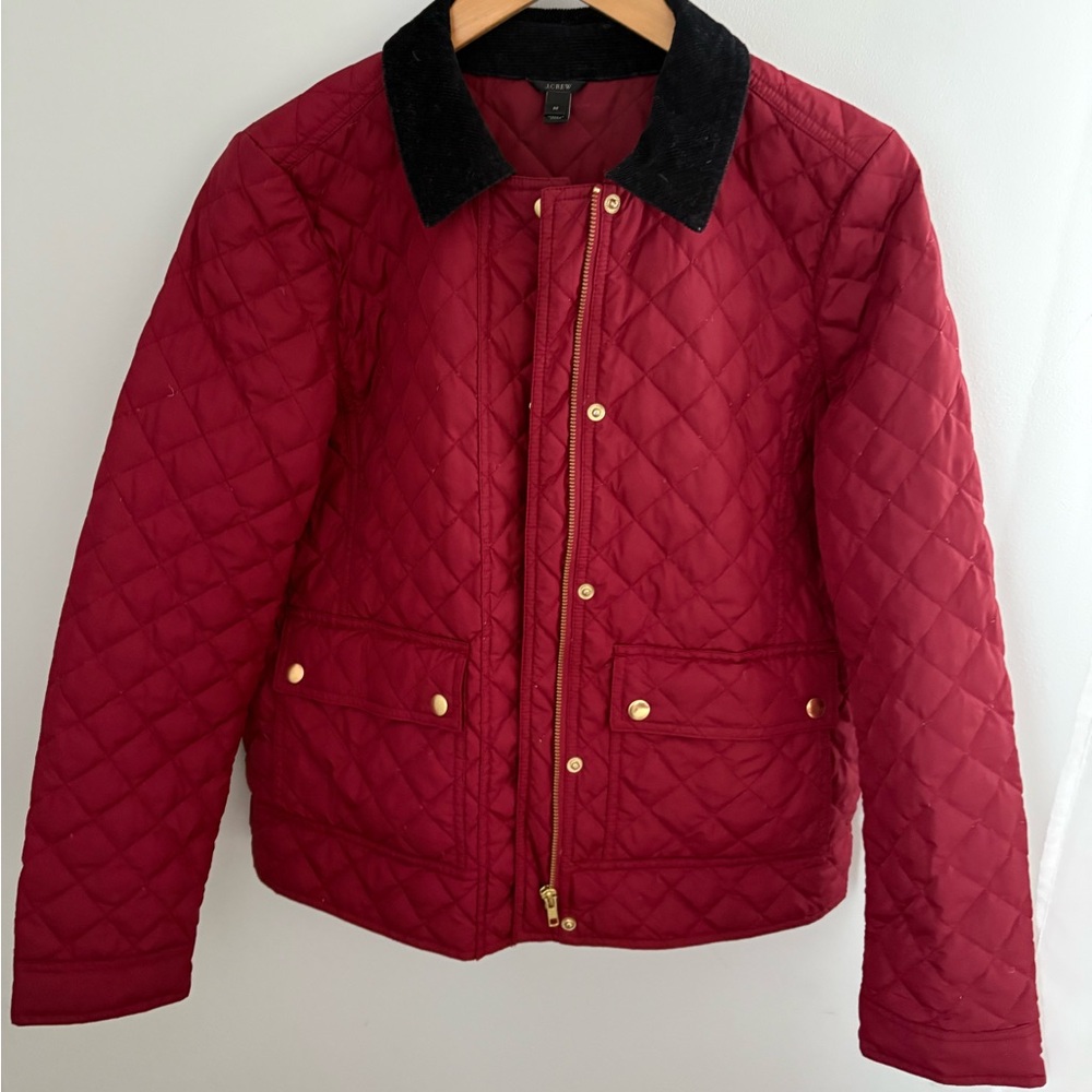 Quilted Red Jacket with Black Collar